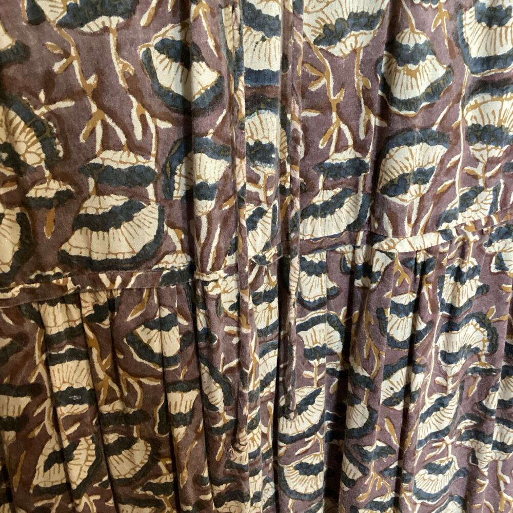 Maleu Washed Cotton Block Print Burgundy Floral Tiered Maxi Dress S - Picture 8 of 8